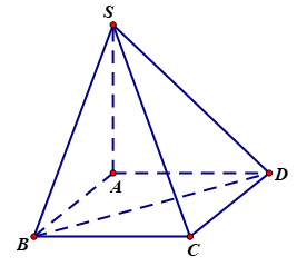 Cho hình chóp \[S.ABCD\] có đáy \[ABCD\] là hình vuông, \[SA\] vuông góc với mặt đáy (tham khảo hình vẽ bên).  (ảnh 1)
