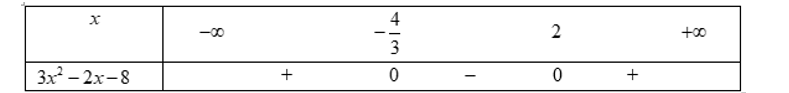 Tập nghiệm của bất phương trình \(3{x^2} - 2x - 8 bé hơn bằng 0\) chứa bao nhiêu số nguyên dương? (ảnh 1)