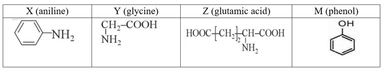 Cho X, Y, Z, M là các chất có công thức cấu tạo tương ứng như sau: (ảnh 1)