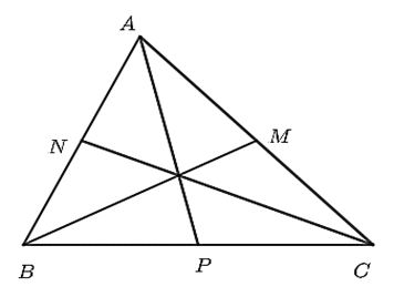 Cho tam giác ABC có M là trung điểm của AB;N là trung điểm của AC;P là trung điểm của BC. Khi đó, đường nào dưới đây không phải đường trung tuyến của tam giác ABC? (ảnh 1)