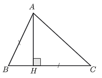 Cho Δ A B C , có A H ⊥ B C ( H ∈ B C ) và A B = H C . Khi đó: (i). A C > H C . (ii). A C > A B . (iii). ˆ B > ˆ C . Hỏi trong các khẳng định trên, có bao nhiêu khẳng định đúng? (ảnh 1)