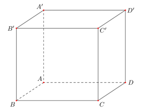 Cho hình lập phương \(ABCD.A'B'C'D'\) có cạnh bằng \(a\) (tham khảo hình vẽ). (ảnh 1)