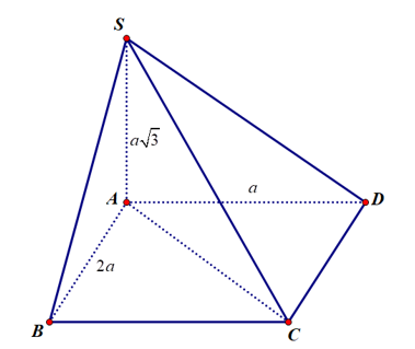 Cho hình chóp \(S.ABCD\)có đáy \(ABCD\)là hình chữ nhật, \(AB = 2a\), \(AD = a\). \(SA\)vuông góc với mặt (ảnh 1)