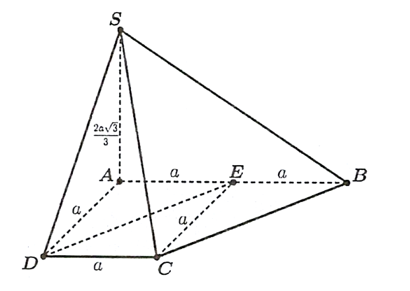 Cho h&igrave;nh ch&oacute;p \(S.ABCD\), c&oacute; đ&aacute;y \(ABCD\) l&agrave; h&igrave;nh thang vu&ocirc;ng tại \(A\) v&agrave; \(D\). (ảnh 1)