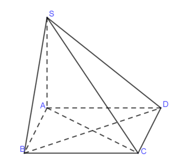 Cho hình chóp \(S.ABCD\) có SA vuông góc {ABCD} và đáy \(ABCD\) là hình vuông. Mệnh đề nào dưới đây đúng? (ảnh 1)