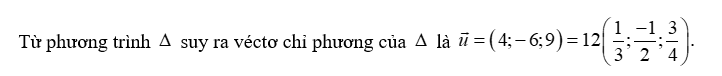 Trong không gian với hệ toạ độ Oxyz  tọa độ nào sau đây là tọa độ của một véctơ chỉ phương của đường thẳng (ảnh 2)