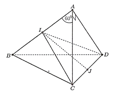 Cho tứ diên \(ABCD\) có \(AB = AC = AD = 1\) (ảnh 1)