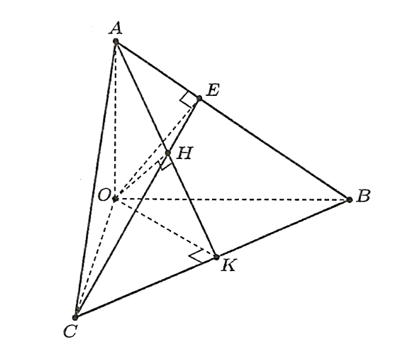 Cho tứ diện \(OABC\) có \(OA,OB,OC\) đôi một vuông góc. Kẻ \(OH \bot (ABC)\) tại \(H\). Khi đó: (ảnh 1)