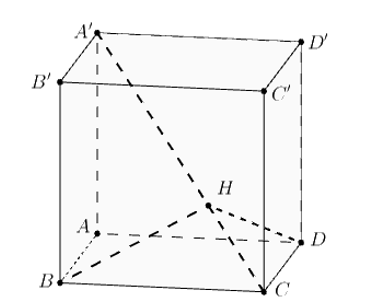 Cho hình lập phương \(ABCD.A'B'C'D'\), gọi \(H\) là hình chiếu của \(B\) lên \(A'C\). (ảnh 1)