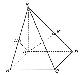 Cho hình chóp \(S.ABCD\) có đáy \(ABCD\) là hình chữ nhật với \(AB = a căn bậc hai 2 \) (ảnh 1)