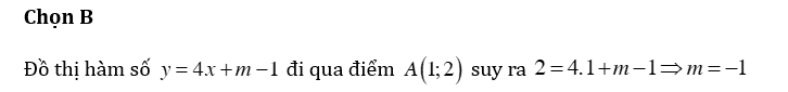 Tìm m để đồ thị hàm số y = 4x + m -1 đi qua điểm A ( 1;2) . (ảnh 2)