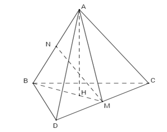 Xét khối tứ diện \[ABCD\] có cạnh \[AB = x\], các cạnh còn lại đều bằng \[2 căn bậc hai 3 \].  (ảnh 1)