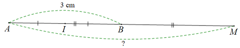 Vẽ đoạn thẳng AB dài 3 cm.  a) Vẽ điểm I là trung điểm của đoạn thẳng AB. Tính độ dài đoạn thẳng AI.  b) Vẽ điểm M là điểm sao cho B là trung điểm AM. Tính độ dài đoạn thẳng AM (ảnh 2)
