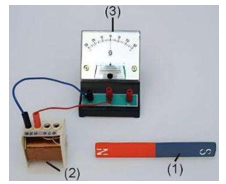 Một cuộn dây (2) có hai đầu nối vào điện kế (3). Khi cho một thanh nam châm (1) (ảnh 1)