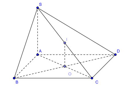 Cho hình chóp \(S.ABCD\) có SA vuông góc ( ABCD ) và đáy ABCD là hình chữ nhật (ảnh 1)