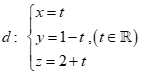 Trong không gian với hệ tọa độ Oxyz , đường thẳng d: x = t , y = 1-t ( t thuộc R ) Z = 2+ t  (ảnh 1)