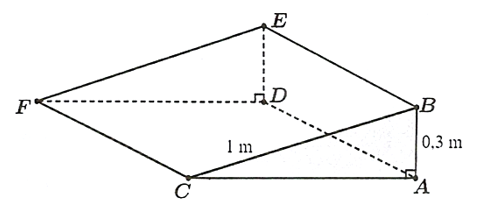 Một tấm cầu dốc kê bậc thềm được làm bằng cao su như hình vẽ sau. Biết \(BCFE\) là hình vuông có cạnh (ảnh 1)