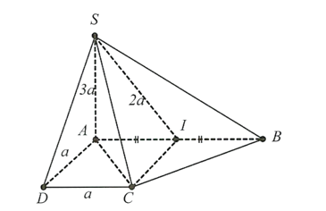 Cho hình chóp \(S.ABCD\) có đáy là hình thang vuông tại \(A\) và \(D,AB = 2AD = 2CD = 2a\). (ảnh 1)
