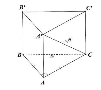 Cho khối lăng trụ đứng ABC.A'B'C' có đáy là tam giác vuông cân tại \(A,BC = 2a\) (ảnh 1)