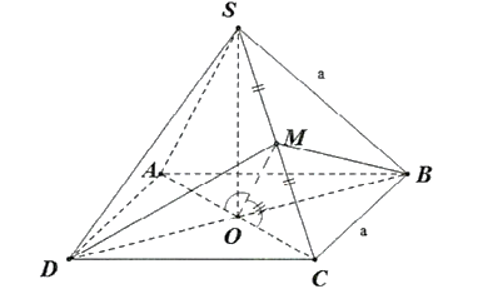 Cho h&igrave;nh ch&oacute;p đều \(S.ABCD\) c&oacute; tất cả c&aacute;c cạnh bằng \(a\). Gọi \(M\) l&agrave; trung điểm (ảnh 1)