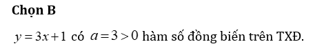 Hàm số nào sau đây đồng biến trên tập xác định của nó? (ảnh 1)