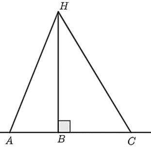 Cho ba điểm A;B;C thẳng hàng và B nằm giữa A và C. Trên đường thẳng vuông góc với AC tại B ta lấy điểm H. Khi đó, khẳng định nào dưới đây đúng? (ảnh 1)