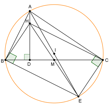 Biết phương trình đường thẳng BC:x - y + 1 = 0, bán kính đường tròn ngoại tiếp tam giác BHC là R = căn bậc hai 10 . Tìm tọa độ trực tâm H. (ảnh 1)