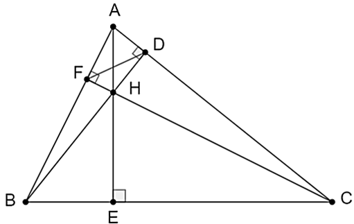 Cho tam giác ABC có ba góc nhọn (AB < AC) có ba đường cao AE,BD,CF cắt nhau tại H. a) Chứng minh: tam giác ABD đồng dạng với tam giác ACF.  b) Chứng minh: tam giác ADF đồng dạng với tam giác ABC (ảnh 1)
