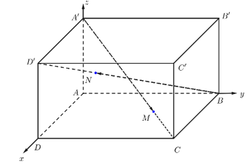 Người ta căng hai sợi dây cáp phát sáng vào hai đường chéo của hình hộp là A'C và BD'. Giá sợi dây cáp là 100 nghìn đồng/mét. (ảnh 1)