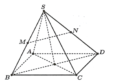 Cho h&igrave;nh ch&oacute;p \(S.ABCD\) c&oacute; đ&aacute;y l&agrave; h&igrave;nh thoi. Gọi \(M,N\) theo thứ tự l&agrave; trung điểm của đoạn \(SB,SD\). Khi đ&oacute;: (ảnh 1)