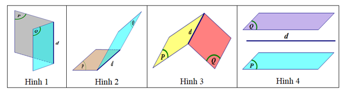 Trong các hình vẽ sau, có bao nhiêu hình minh họa cho góc nhị diện {P,d,Q} (ảnh 1)
