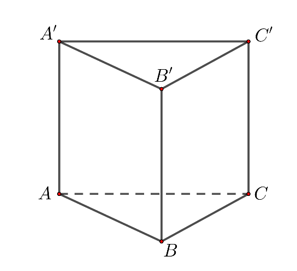 Cho hình lăng trụ đều \(ABC.A'B'C'\) có tất cả các cạnh bằng \(a\). Khoảng cách giữa hai (ảnh 1)