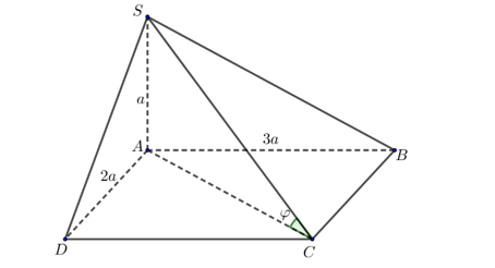 Cho hình chóp \(S.ABCD\) có đáy \(ABCD\) là hình chữ nhật có \(AB = 3a,AD = 2a\), \(SA\) vuông góc với mặt phẳng (ảnh 1)