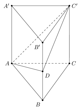 Cho hình lăng trụ đứng ABC.A'B'C' có đáy ABC là tam giác cân tại C, biết góc BAC= 30 độ, AB = a căn bậc hai 3 , AA' = 2a. Gọi D là trung điểm BB'. Tính theo a thể tích khối chóp A.BCC'D (ảnh 1)