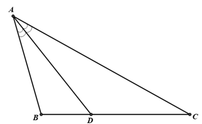 Cho biết tam giác ABC có AB = 4 cm, BC = 6 cm, CA = 8 cm và AD là đường phân giác của tam giác ABC. Độ dài cạnh DB là (ảnh 1)