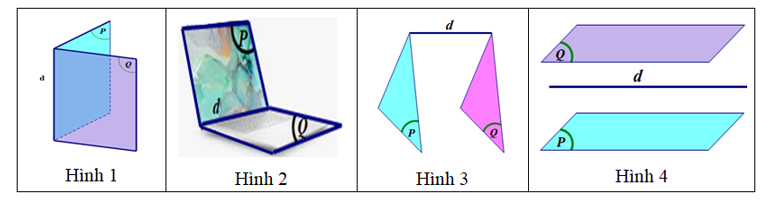 Trong các hình vẽ sau, có bao nhiêu hình minh họa cho góc nhị diện {P,d,Q} (ảnh 1)