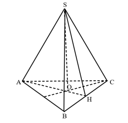 Cho hình chóp đều \(S.ABC\), đáy có cạnh bằng \(a\), cạnh bên bằng \(b\). (ảnh 1)