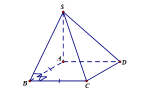 Cho hình chóp \[S.ABCD\] có \(SA  vuông góc (ABCD)\) và \(SA = a\), đáy \[ABCD\] là hình vuông cạnh bằng (ảnh 1)