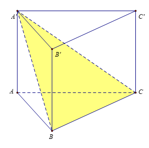Trong hình lăng trụ đứng \(ABC.A'B'C'\) có\(AB = AA' = a\), \(BC = 2a\), \(AC = a căn bậc hai 5 \). (ảnh 1)