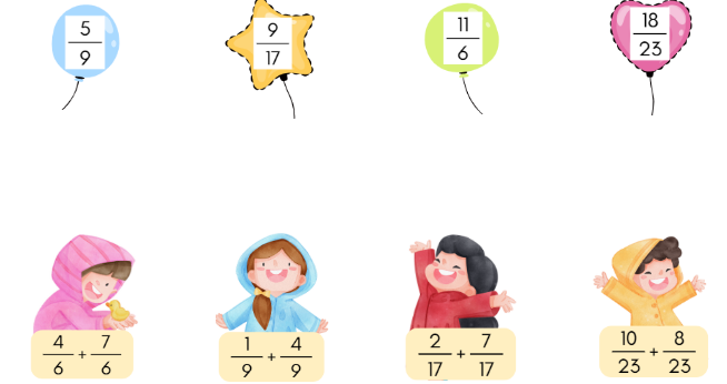 Nối phép cộng với kết quả tương ứng để giúp các bạn nhỏ tìm được bóng bay: (ảnh 1)