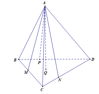 Cho tứ diện \(ABCD\). Bốn điểm phân biệt \(M,\,N,\,P,Q\) lần lượt là hình chiếu vuông (ảnh 1)