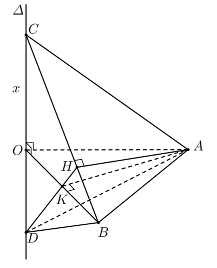 Tìm x để thể tích khối tứ diện ABCD nhỏ nhất. (ảnh 1)