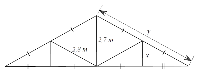 Tính độ dài x của cây chống đứng bên và độ dài y của cánh kèo. (ảnh 2)