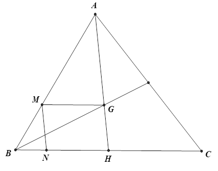 Cho tam giác ABC có G là trọng tâm. Qua G kẻ đường thẳng song song với BC cắt AB tại M, qua M kẻ đường thẳng song song với AG cắt BC tại N. Tính BN/BC} (ảnh 1)