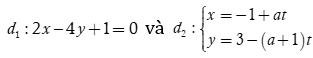 Với giá trị nào của a  thì hai đường thẳng d1 : 2x - 4y  + 1=0 (ảnh 1)