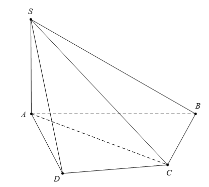 Cho hình chóp \(S.ABCD\) có \(SA\) vuông góc với đáy \(ABCD\). Biết tam giác \(ABC\) vuông cân tại (ảnh 1)