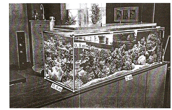 Một bể cá được làm bằng kính có dạng hình hộp chữ nhật có ba kích thước là \(0,6\;m;2\;m;0,8\;m\). (ảnh 1)