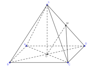 Cho hình chóp đều \[S.ABCD\] có tất cả các cạnh đều bằng \[a\]. (ảnh 1)