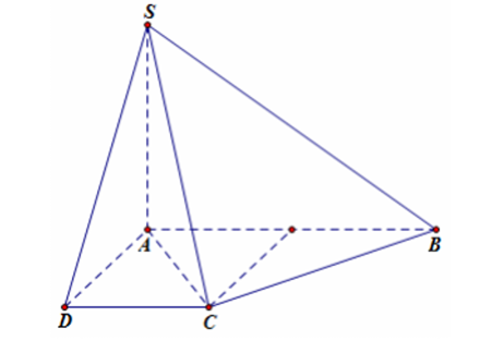 Cho hình chóp \[S.ABCD\]có đáy \[ABCD\]là hình thang vuông tại \[A\]và\[D\], có \(AB = 2a\), \(AD = DC = a\), \(SA = a\) (ảnh 1)