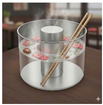 Anh A mở một nhà hàng lẩu. Anh đã trang bị cho mỗi bàn ăn một nồi lẩu có dạng hai hình trụ đồng trụ. (ảnh 1)